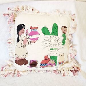Native American Boho Image Hand Painted  Throw Pillow